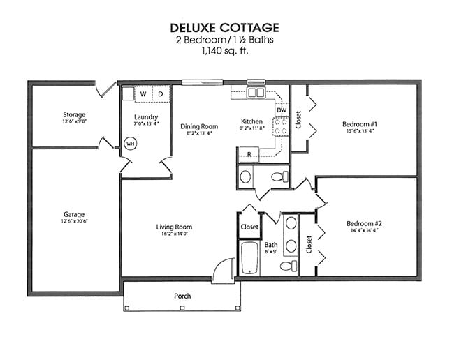 2 bedroom cottage floorplan