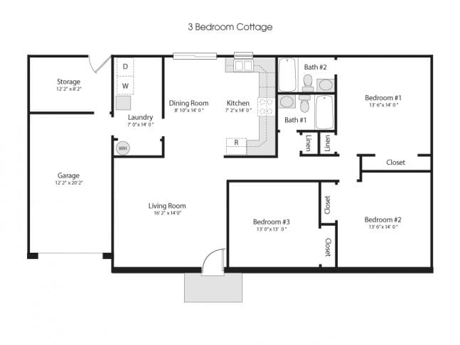 3 bedroom cottage floorplan