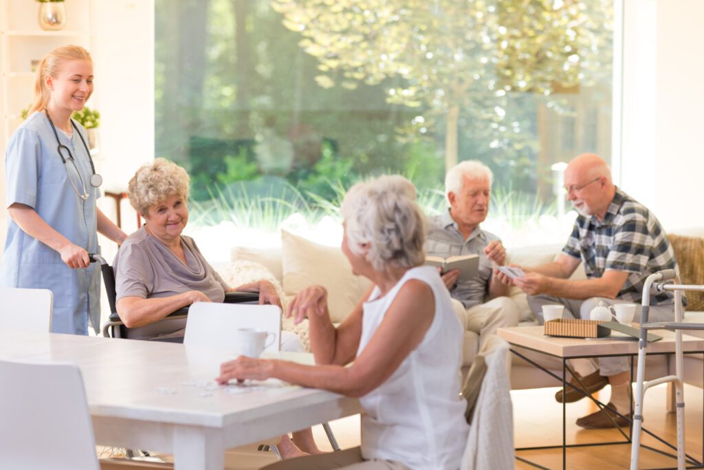 seniors citizens engaging in activities in a sitting area